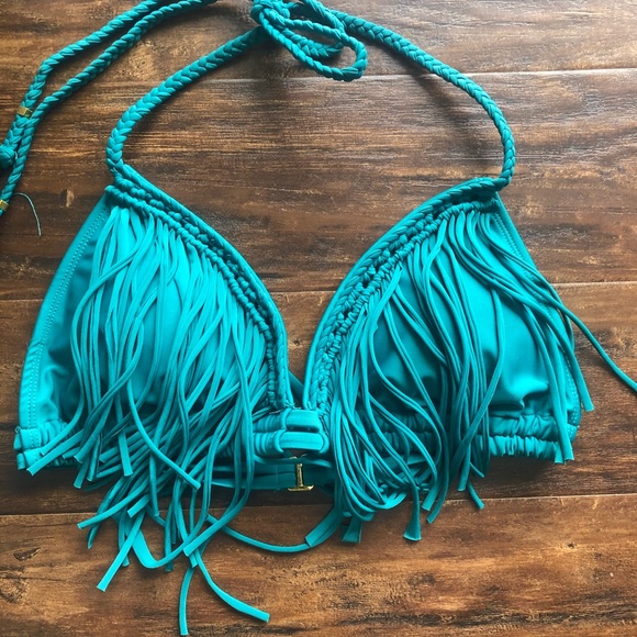 Teal Fringe Bikini Top - Picture 3 of 7